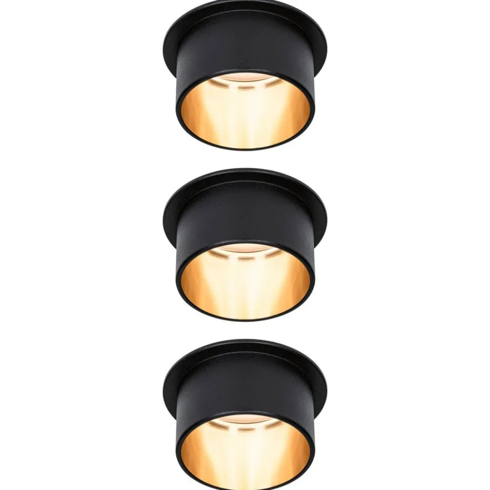 Loftlamper|Indbygningsspots ^ Paulmann Gil LED-indbygning, mat sort/guld, 3 stk