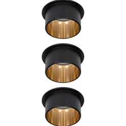 Loftlamper|Indbygningsspots ^ Paulmann Gil LED-indbygning, mat sort/guld, 3 stk