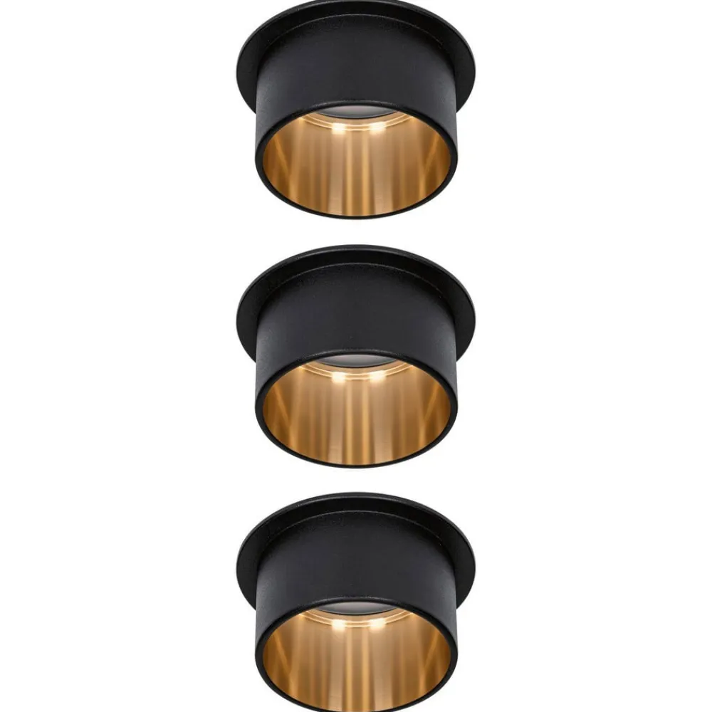 Loftlamper|Indbygningsspots ^ Paulmann Gil LED-indbygning, mat sort/guld, 3 stk