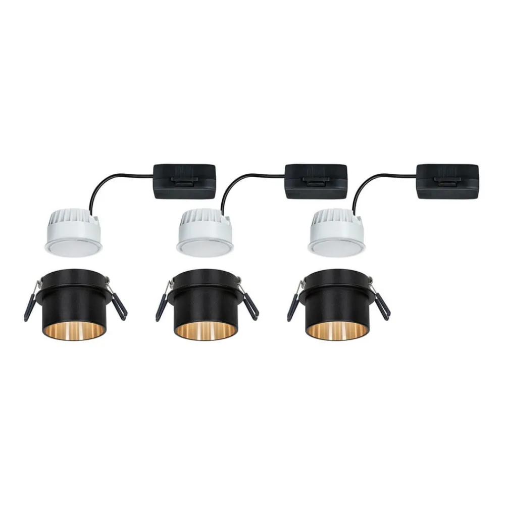 Loftlamper|Indbygningsspots ^ Paulmann Gil LED-indbygning, mat sort/guld, 3 stk