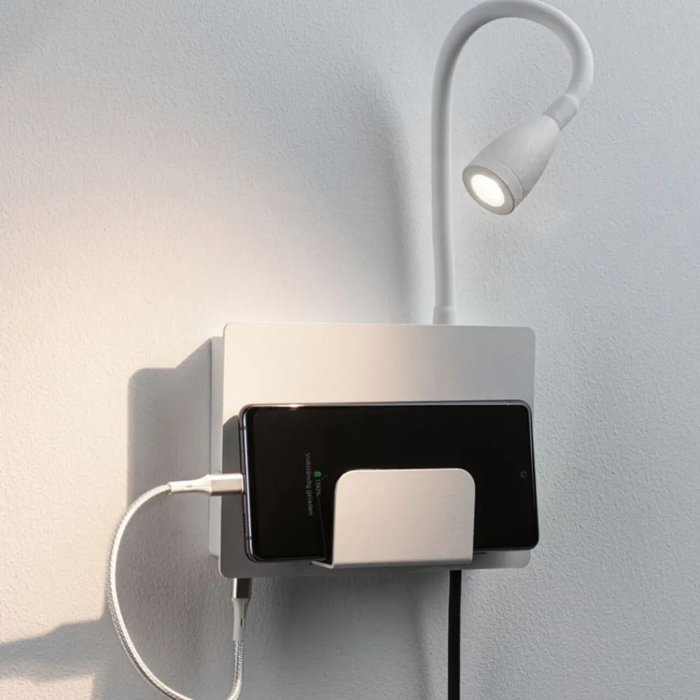 Væglamper|Væglamper ^ Paulmann Halina USB LED-væglampe, fleksibel arm hvid