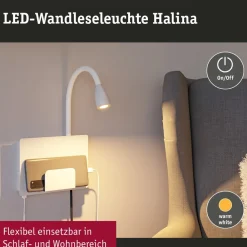 Væglamper|Væglamper ^ Paulmann Halina USB LED-væglampe, fleksibel arm hvid