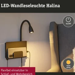 Væglamper ^ Paulmann Halina USB LED-væglampe, fleksibel arm sort