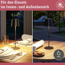Dekorationsbelysning|Terrassebelysning ^ Paulmann LED-bordlampe Gilo, sort, plast, IP44