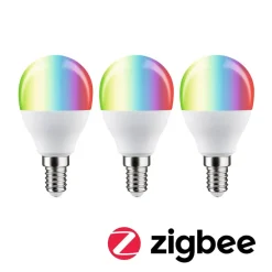 Dæmpbar Led-Pære|Smarte Lyskilder ^ Paulmann LED-dråbe E14 5W 470lm ZigBee RGBW 3 stk