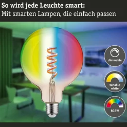 Dæmpbar Led-Pære|Filament Pære ^ Paulmann LED-globe G125 ZigBee E27 6,3W guld RGBW