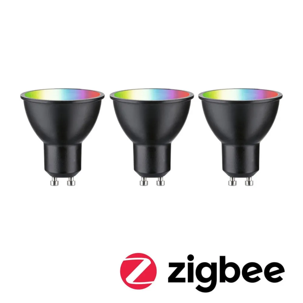 Dæmpbar Led-Pære|Smarte Lyskilder ^ Paulmann LED GU10 4,8W 350lm ZigBee sort 3 stk