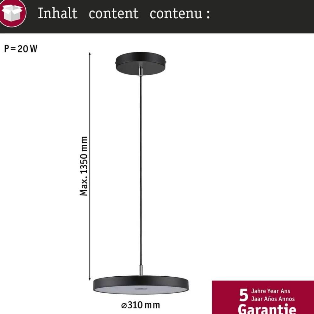 Paulmann Pendellamper|Pendellamper > LED-hængelampe Hildor, sort Ø 31 cm 3-trins dæmpbar