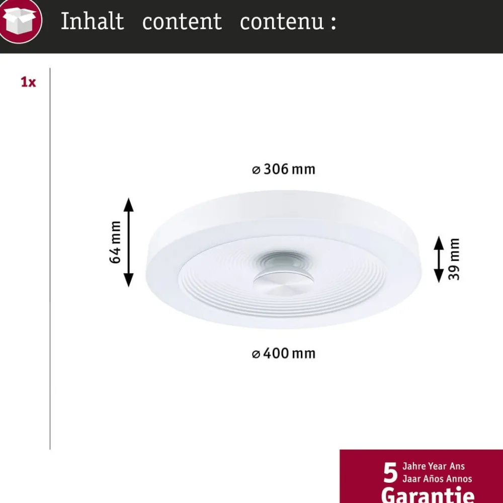 Loftlamper ^ Paulmann LED-loftlampe Volea, hvid/sølv Ø 40 cm IP44 dæmpbar