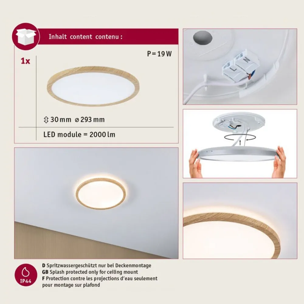 Paulmann Loftlamper|Loftlamper > LED-loftslampe Atria Shine Ø29cm eg IP44 3.000K
