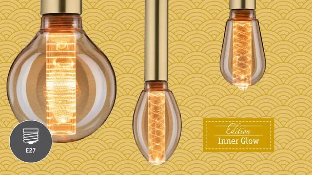 Dæmpbar Led-Pære|Filament Pære ^ Paulmann LED-pære E27 5W ST64 1.800K guld dæmpbar