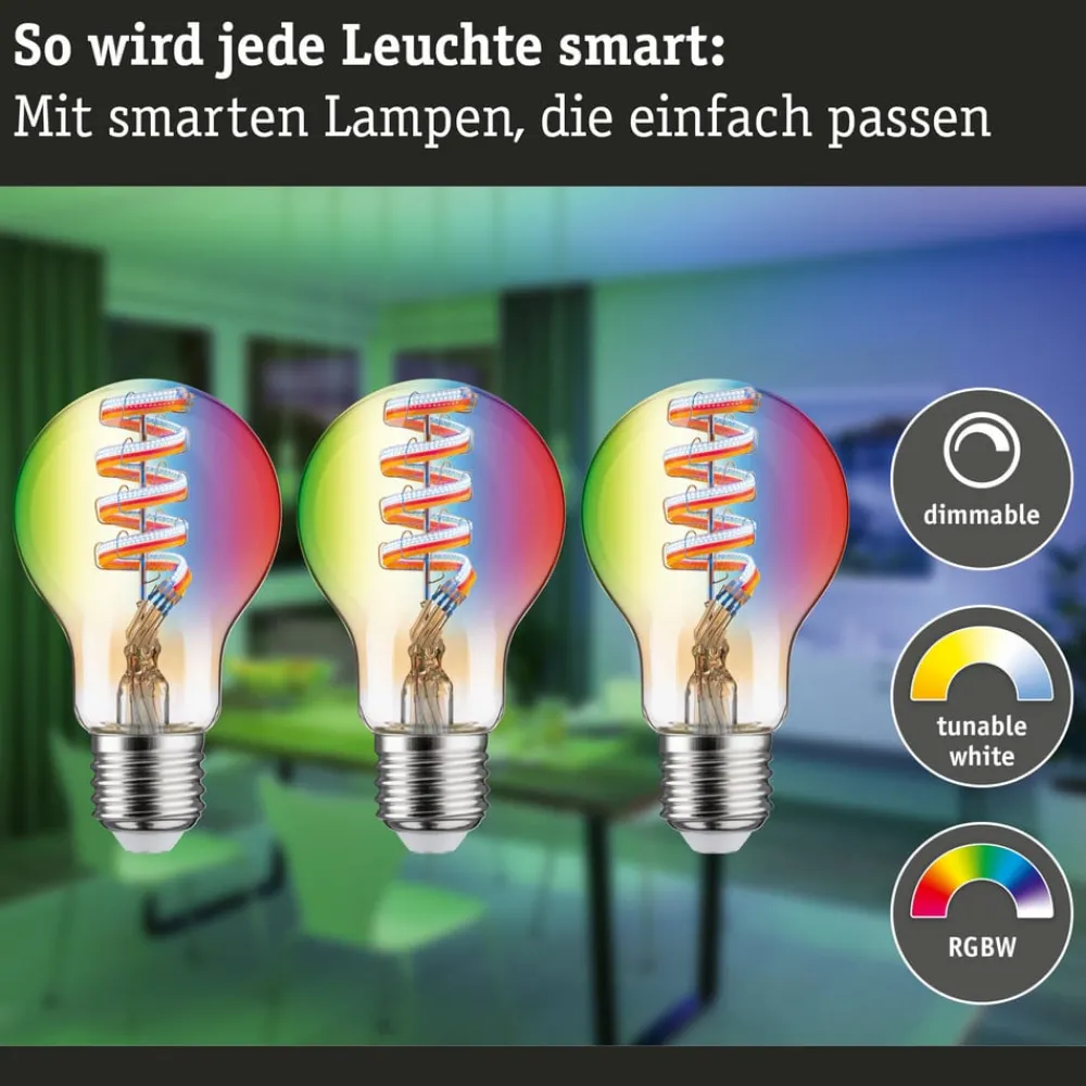 Paulmann Dæmpbar Led-Pære|Filament Pære > LED-pære ZigBee E27 6,3W RGBW guld 3 stk