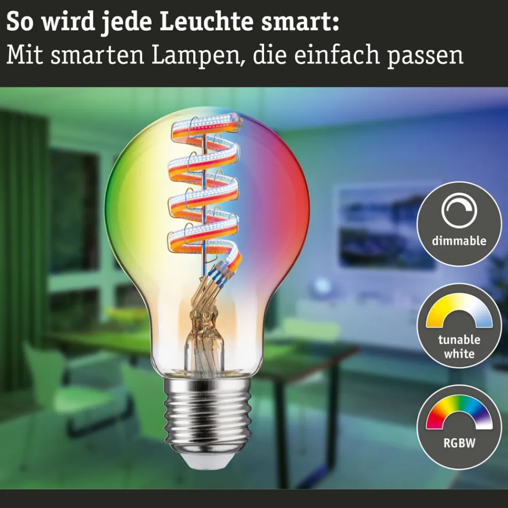 Dæmpbar Led-Pære|Filament Pære ^ Paulmann LED-pære ZigBee E27 6,3W RGBW dim guld