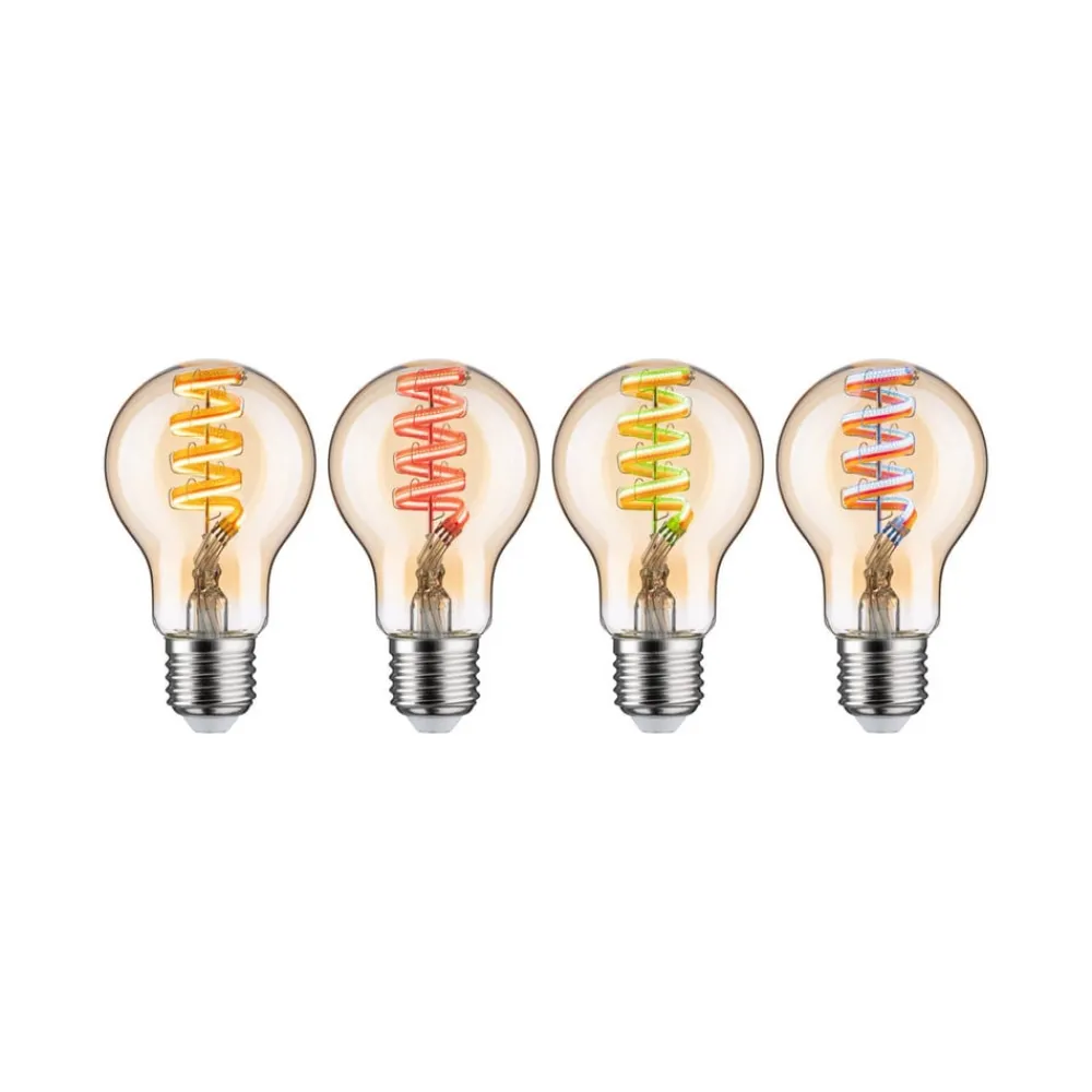 Dæmpbar Led-Pære|Filament Pære ^ Paulmann LED-pære ZigBee E27 6,3W RGBW dim guld