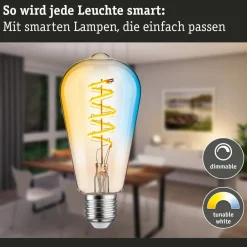 Dæmpbar Led-Pære|Filament Pære ^ Paulmann LED-rustik pære ZigBee E27 7,5W CCT guld