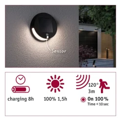 Solcelle Lampe Med Sensor|Væglampe Med Sensor ^ Paulmann LED-solcellevæglampe Helena med sensor