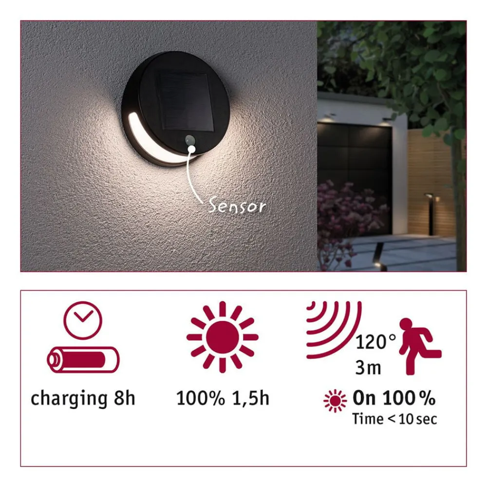 Solcelle Lampe Med Sensor|Væglampe Med Sensor ^ Paulmann LED-solcellevæglampe Helena med sensor