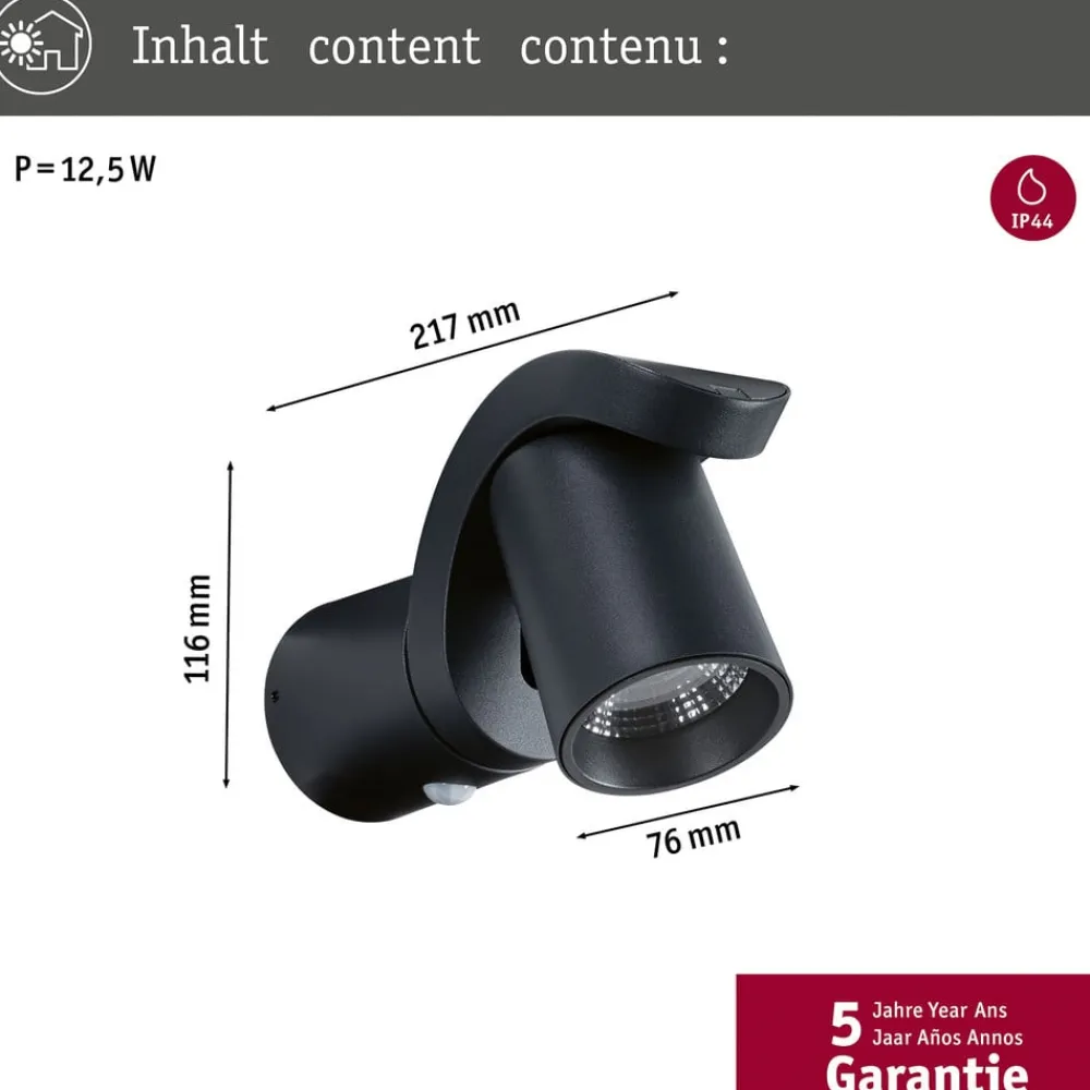 Paulmann Væglampe Med Sensor > LED udendørs væglampe Cuff, sensor, antracit