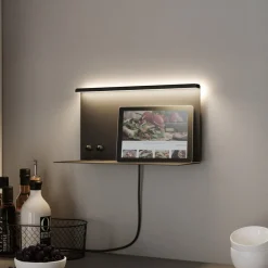 Væglamper ^ Paulmann LED-væglampe Jarina sort 35 cm hylde USB-port
