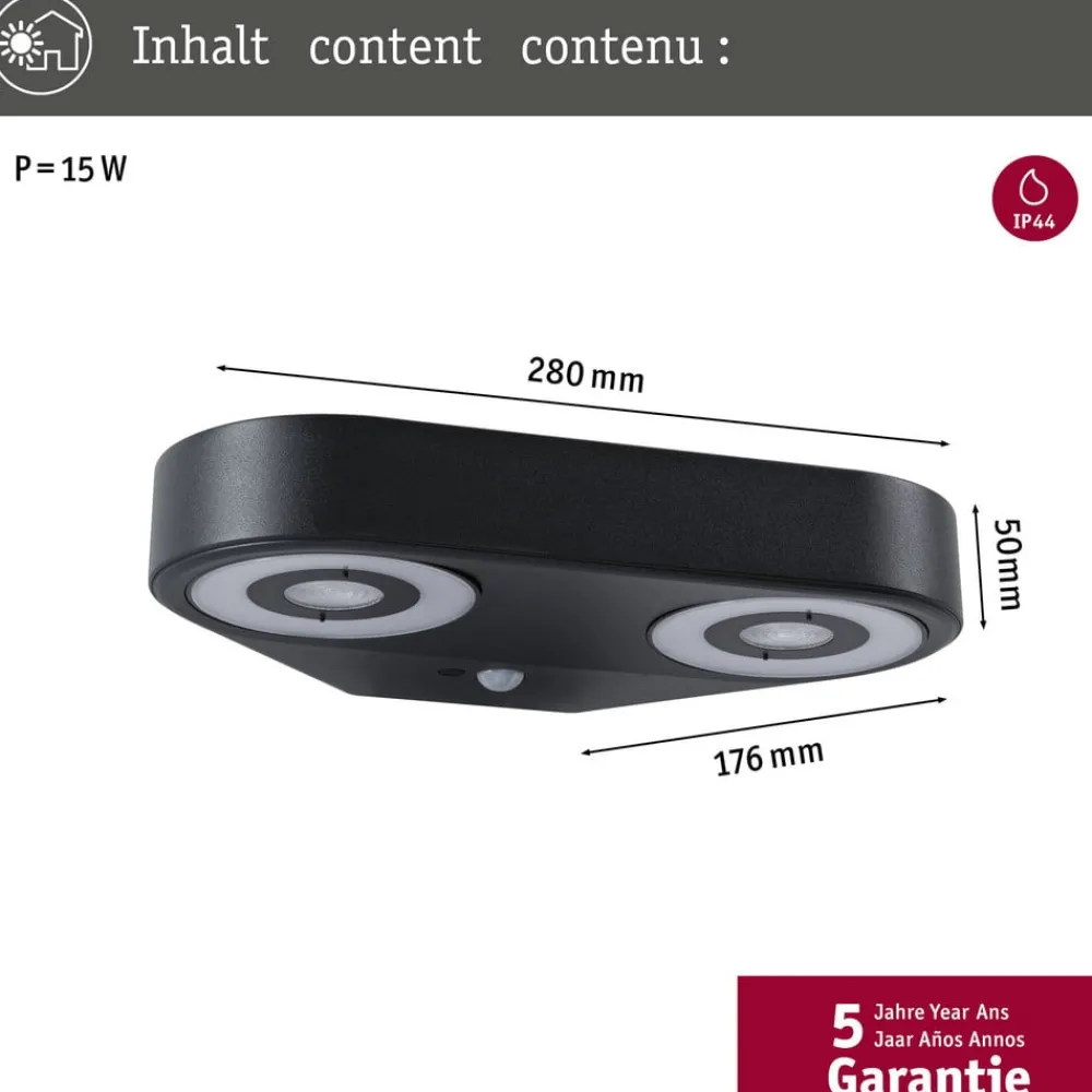 Væglampe Med Sensor|Væglamper ^ Paulmann LED-væglampe Silma antracit 2 lyskilder IP44