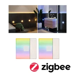 Væg- Og Spejllamper|Indbygningsspots ^ Paulmann LumiTiles Square, ZigBee, RGBW, 2 stk