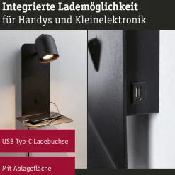 Paulmann Væglamper > Malena USB vægspot med hylde, sort