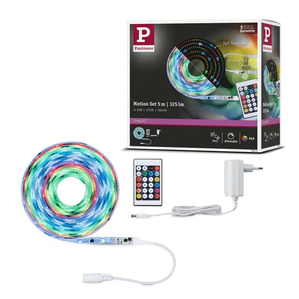 Dekorationsbelysning ^ Paulmann SimpLED Motion LED-stripsæt, 5 m fjernbetjening RGB