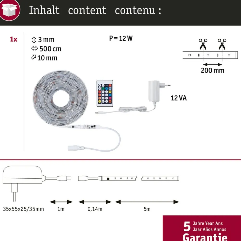 Dekorationsbelysning ^ Paulmann SimpLED Motion LED-stripsæt, 5 m fjernbetjening RGB