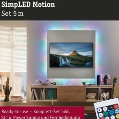 Dekorationsbelysning ^ Paulmann SimpLED Motion LED-stripsæt, 5 m fjernbetjening RGB