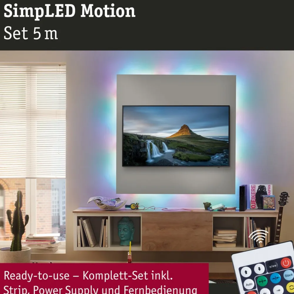Dekorationsbelysning ^ Paulmann SimpLED Motion LED-stripsæt, 5 m fjernbetjening RGB