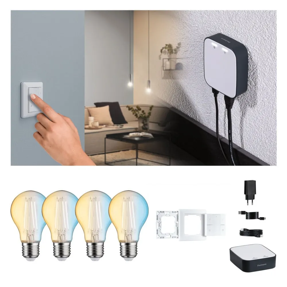 Paulmann Dæmpbar Led-Pære|Filament Pære > Smart Home-sæt ZigBee 4x E27 7W LED Filament CCT