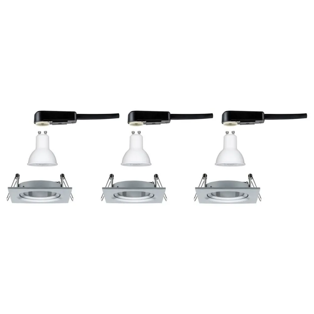 Paulmann Loftlamper|Indbygningsspots > 3 spot Nova kantet, drejelig/dæmpbar, aluminium
