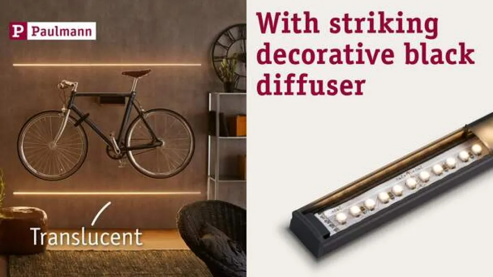 Led Strips ^ Paulmann Square Profil, sort, hvid diffusor, 2 m
