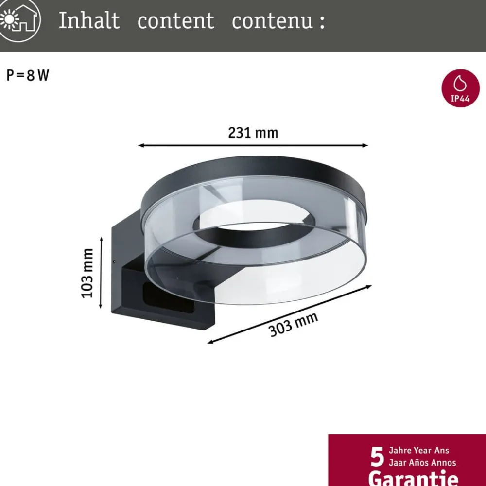 Paulmann Væglamper > udendørs LED-væglampe Capera, antracit, IP44