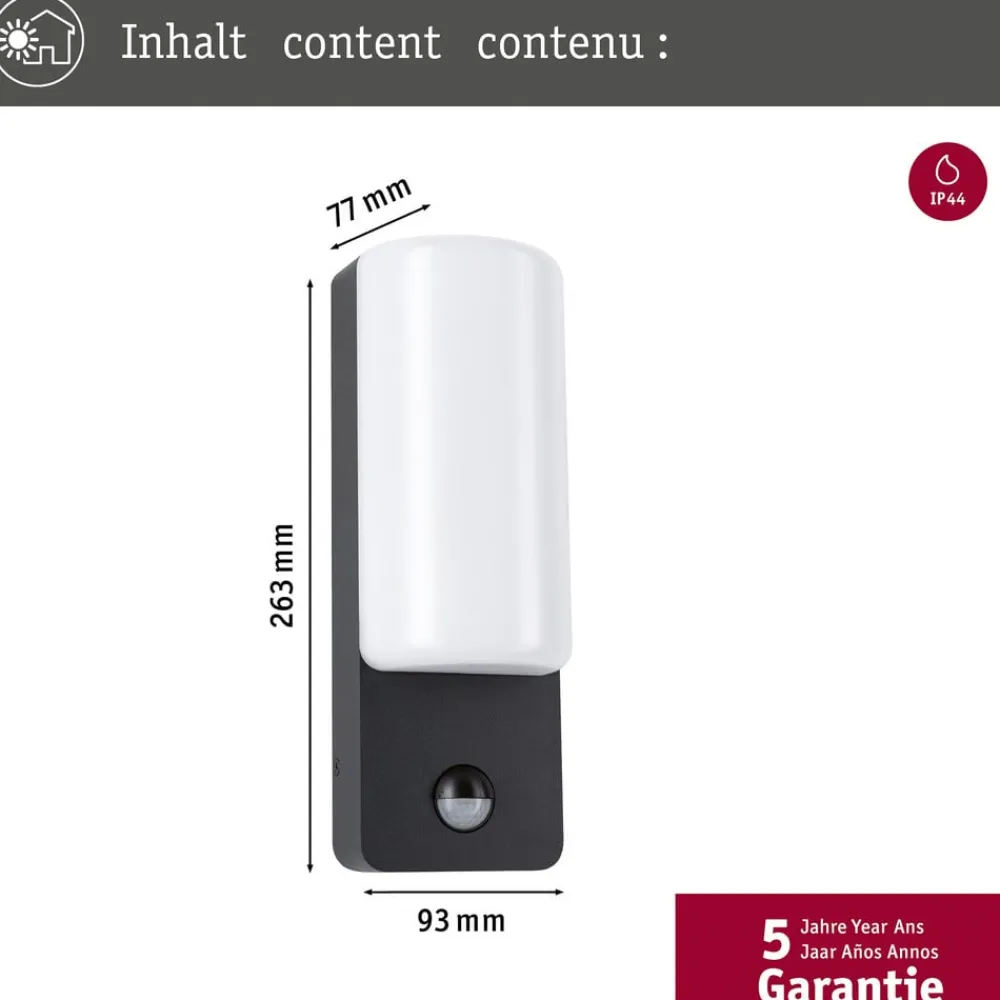 Paulmann Væglampe Med Sensor|Væglamper > udendørs LED-væglampe Bonnie, aluminium, antracit, sensor