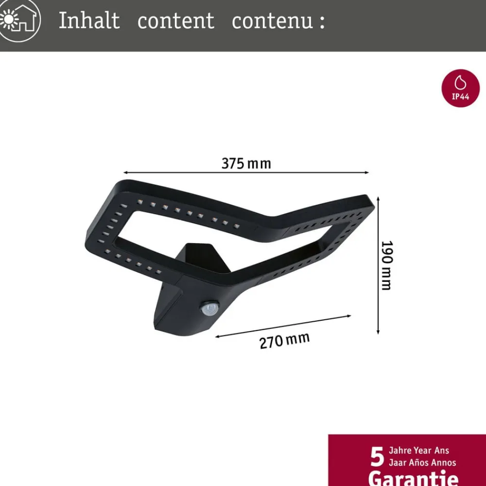 Paulmann Væglampe Med Sensor > udendørs LED-væglampe Alara, antracit, IP44
