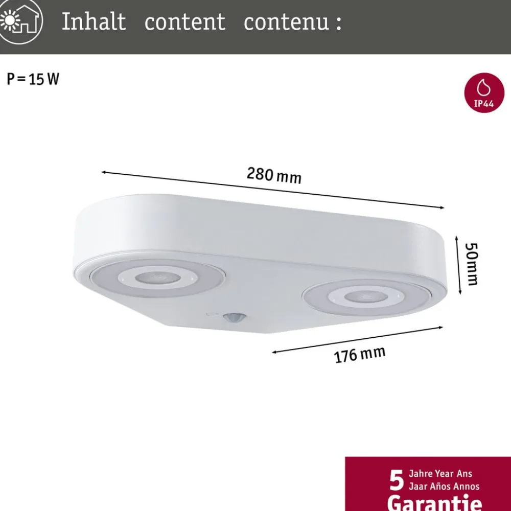 Væglampe Med Sensor ^ Paulmann udendørs LED-væglampe Silma hvid 2 lyskilder IP44
