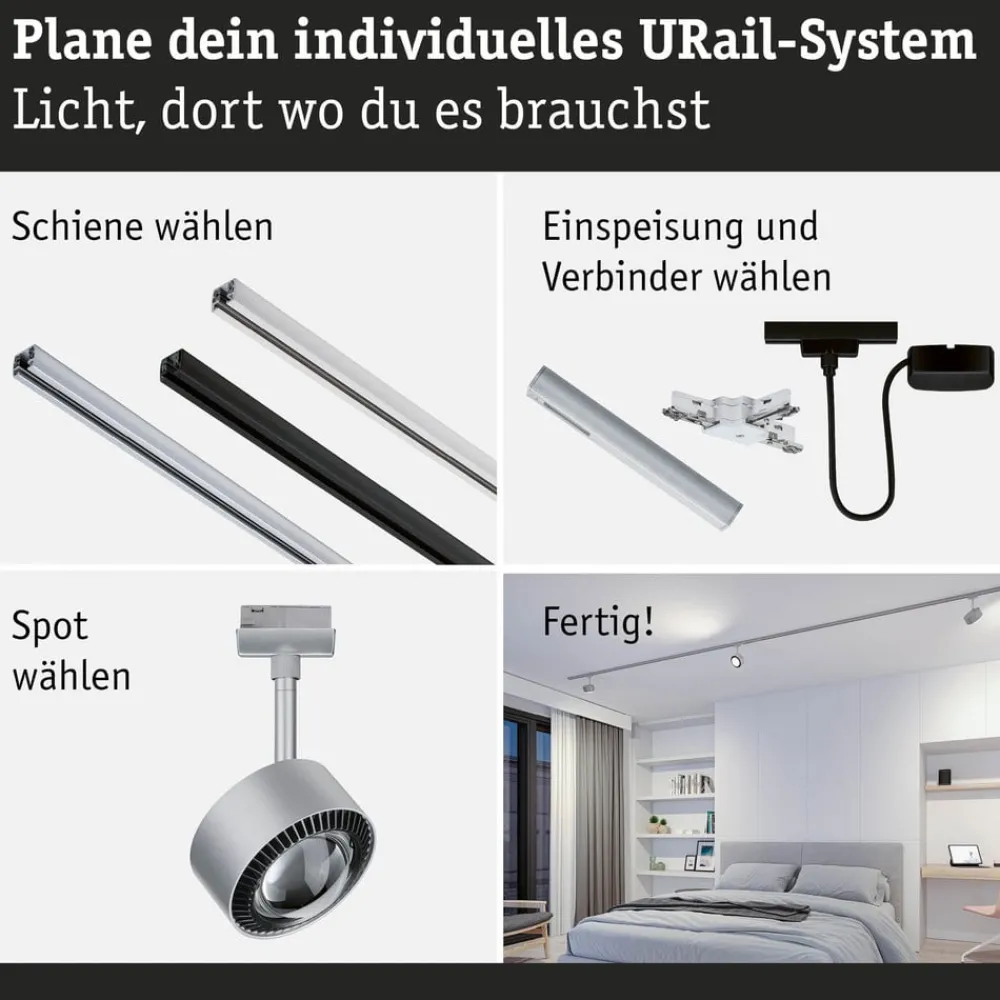 Paulmann Arbejdsrum/Kontor|Skinnesystem > URail Aldan LED-spotlight, mat krom, metal, CCT
