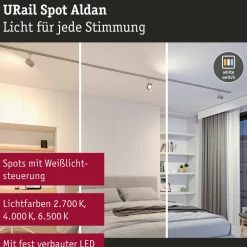 Paulmann Arbejdsrum/Kontor|Skinnesystem > URail Aldan LED-spotlight, mat krom, metal, CCT