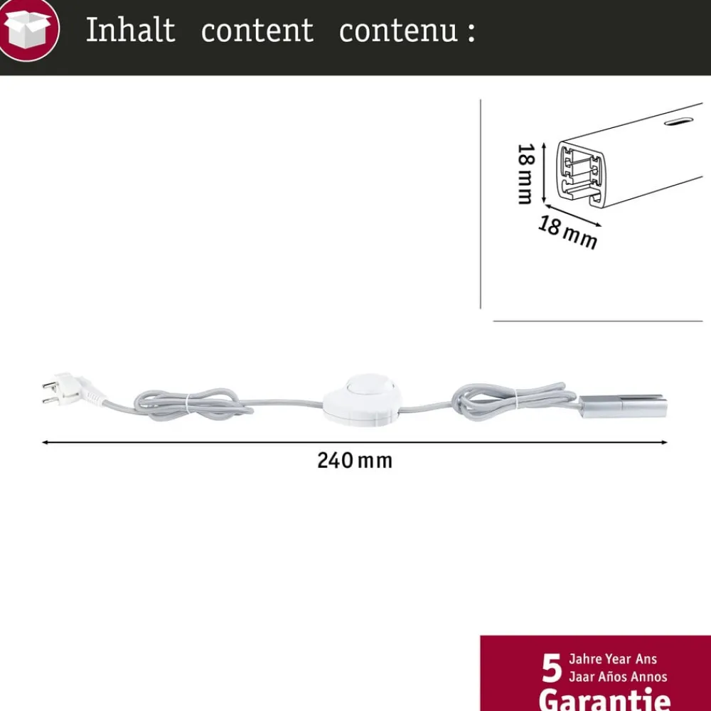 Paulmann Skinnesystem > URail indførelseskabel/afbryder, krom mat, 2,4 m