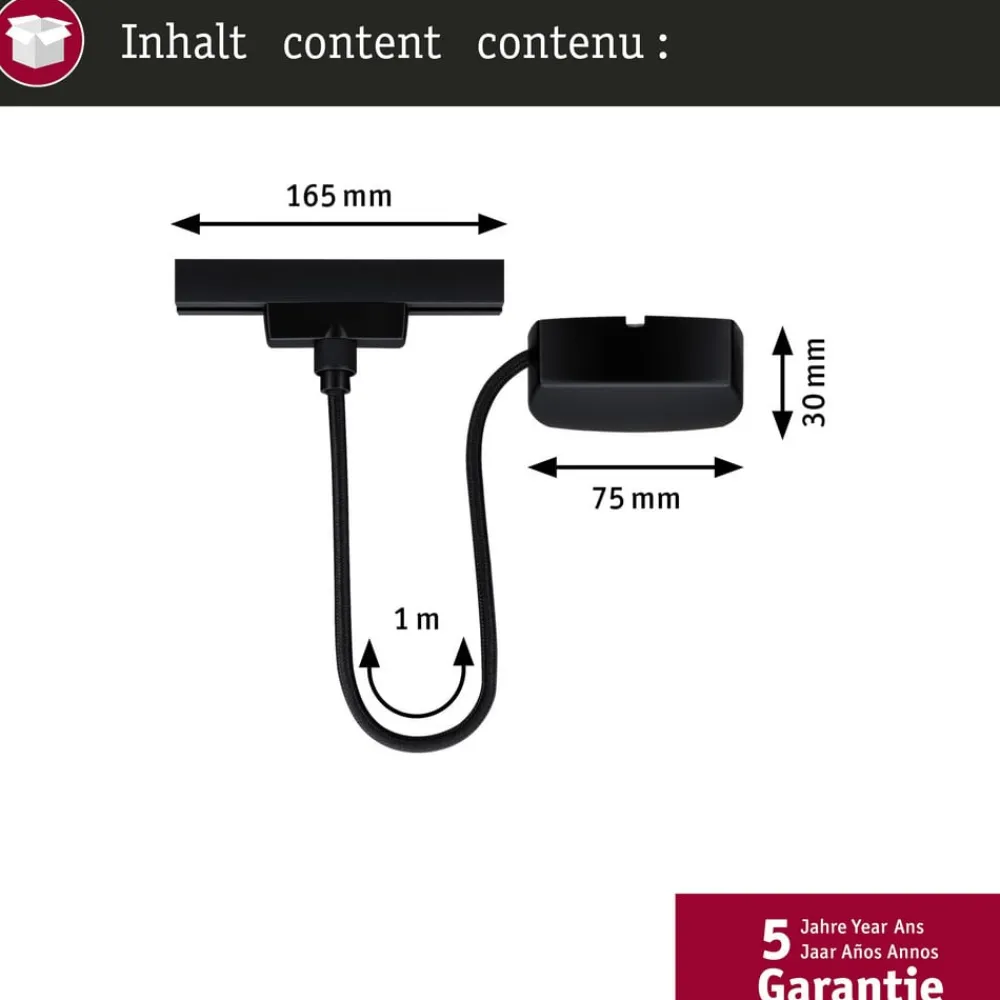 Paulmann Skinnesystem > URail kabelføring Zigbee 1 m, sort mat