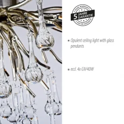 Paul Neuhaus Loftlamper|Loftlamper > loftlampe Icicle, glaspendel, 4 lyskilder, sølv