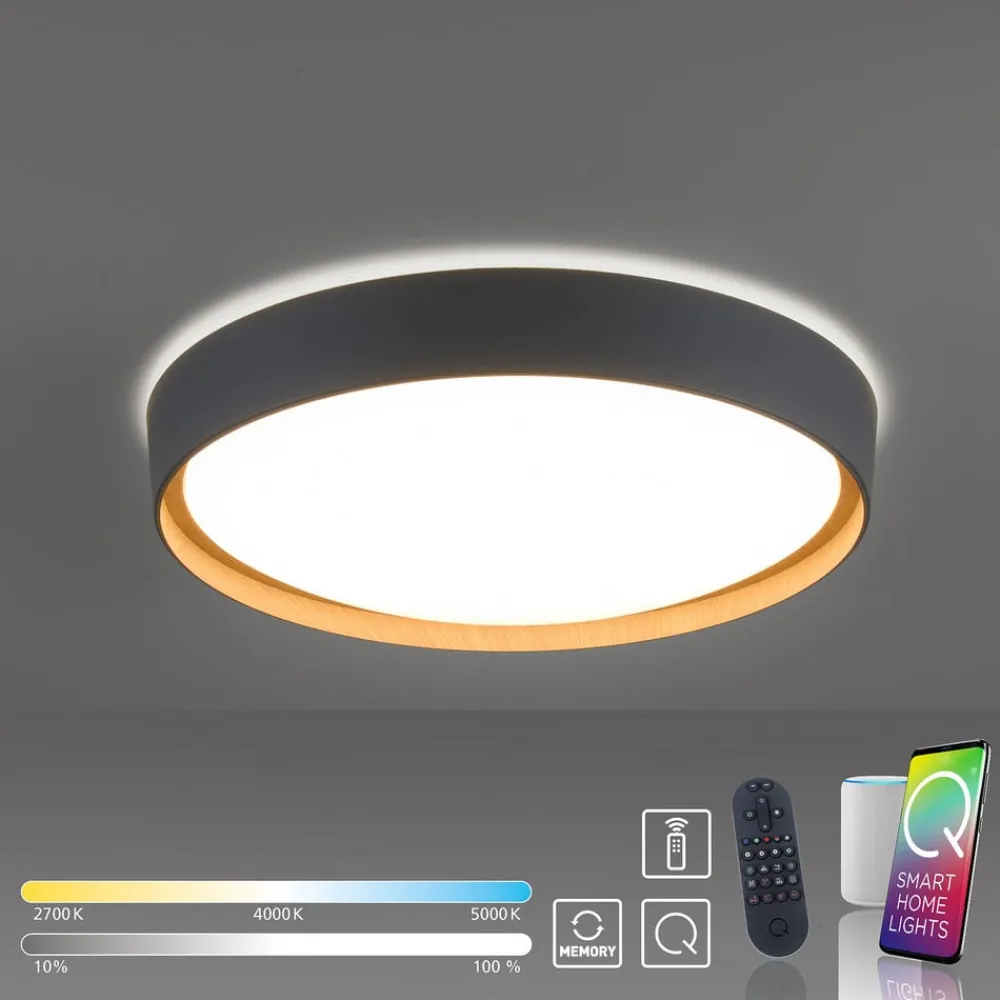 Loftlamper|Loftlamper ^ Q-Smart-Home Paul Neuhaus Q-EMILIA LED-loftslampe, grå/træ