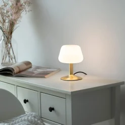 Bordlamper ^ Paul Neuhaus Till bordlampe, messingfarvet, glas, dæmpbar