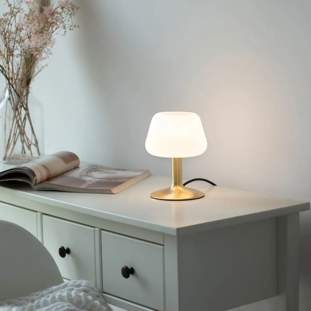 Bordlamper ^ Paul Neuhaus Till bordlampe, messingfarvet, glas, dæmpbar