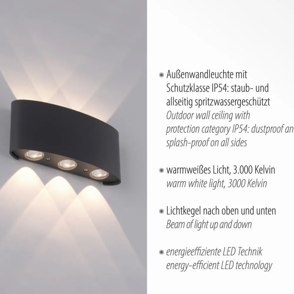 Terrassebelysning|Væglamper ^ Paul Neuhaus udendørs LED-væglampe Carlo, 17 cm, sort