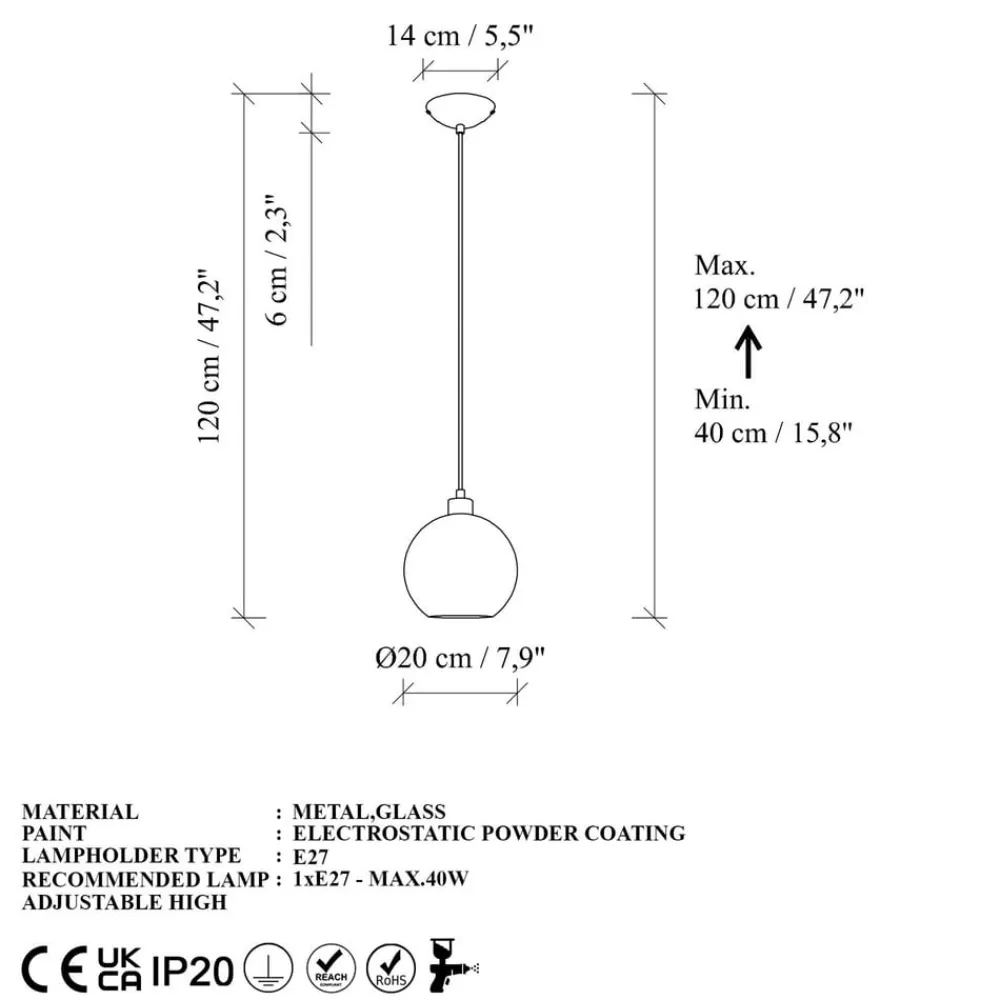 Opviq Pendellamper|Pendellamper > Pendellampe Benek, gul, glas, Ø 20 cm, E27