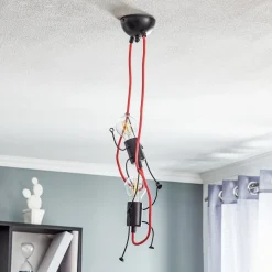 EMIBIG LIGHTING Pendellamper > Pendellampe Bobi 2 i sort, kabel rød, 2 lyskilder.