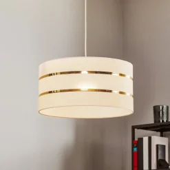 Pendellamper|Pendellamper ^ HELAM Pendellampe Helen tekstilskærm hvid-guld Ø 40 cm