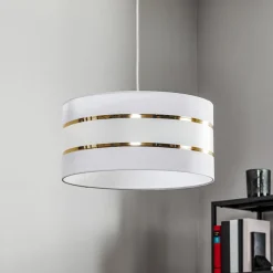 Pendellamper|Pendellamper ^ HELAM Pendellampe Helen tekstilskærm hvid-guld Ø 40 cm